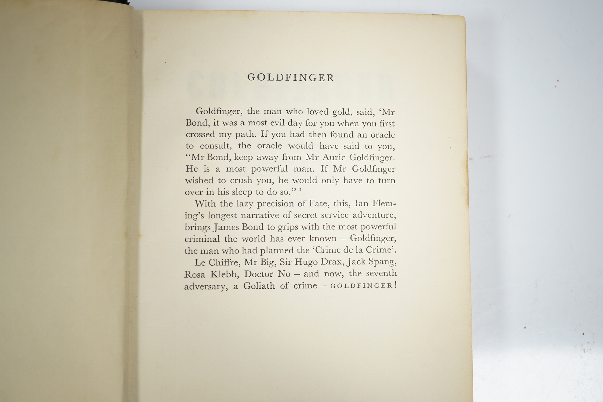 Fleming, Ian - Goldfinger. First Edition (1st impression, 2nd issue). pictorial text map, half title; publisher's black cloth, upper cover blocked in pictorial gilt and blind, d/wrapper. 1959